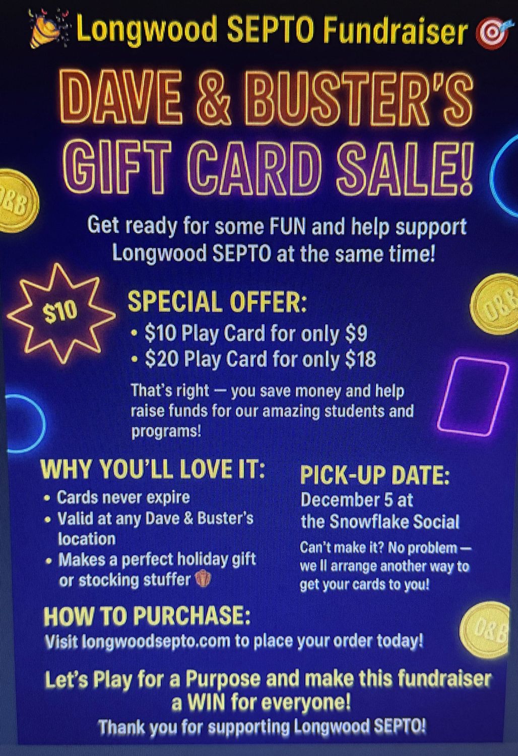 20.00 Dave & Buster Gift Card