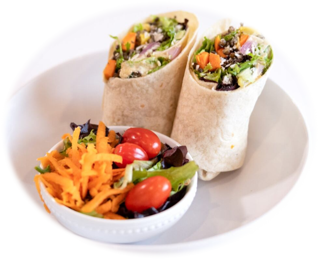 Roasted Vegetables, Lentil, and Hummus Wrap