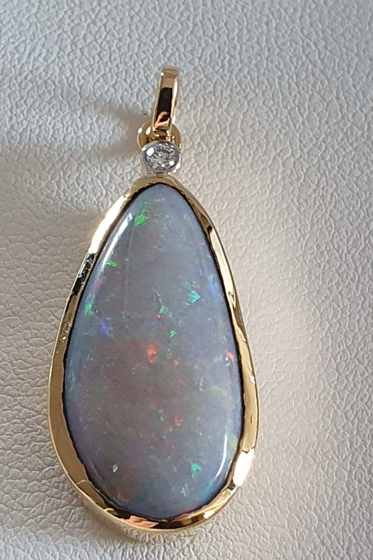 P9 Dark Base Solid Opal & Diamond Pendant 9ct Gold