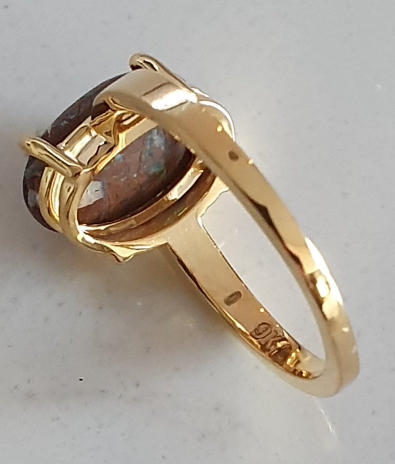 R15  Queensland Boulder Opal Ring, Featuring Brilliant Colour Bar on Cabochon Ironstone