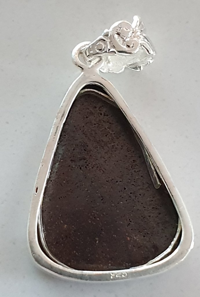 P26  Sterling Silver Set Boulder Opal Pendant, 20 X 27mm With Blue & Green Flash Sitting on Ironstone Host