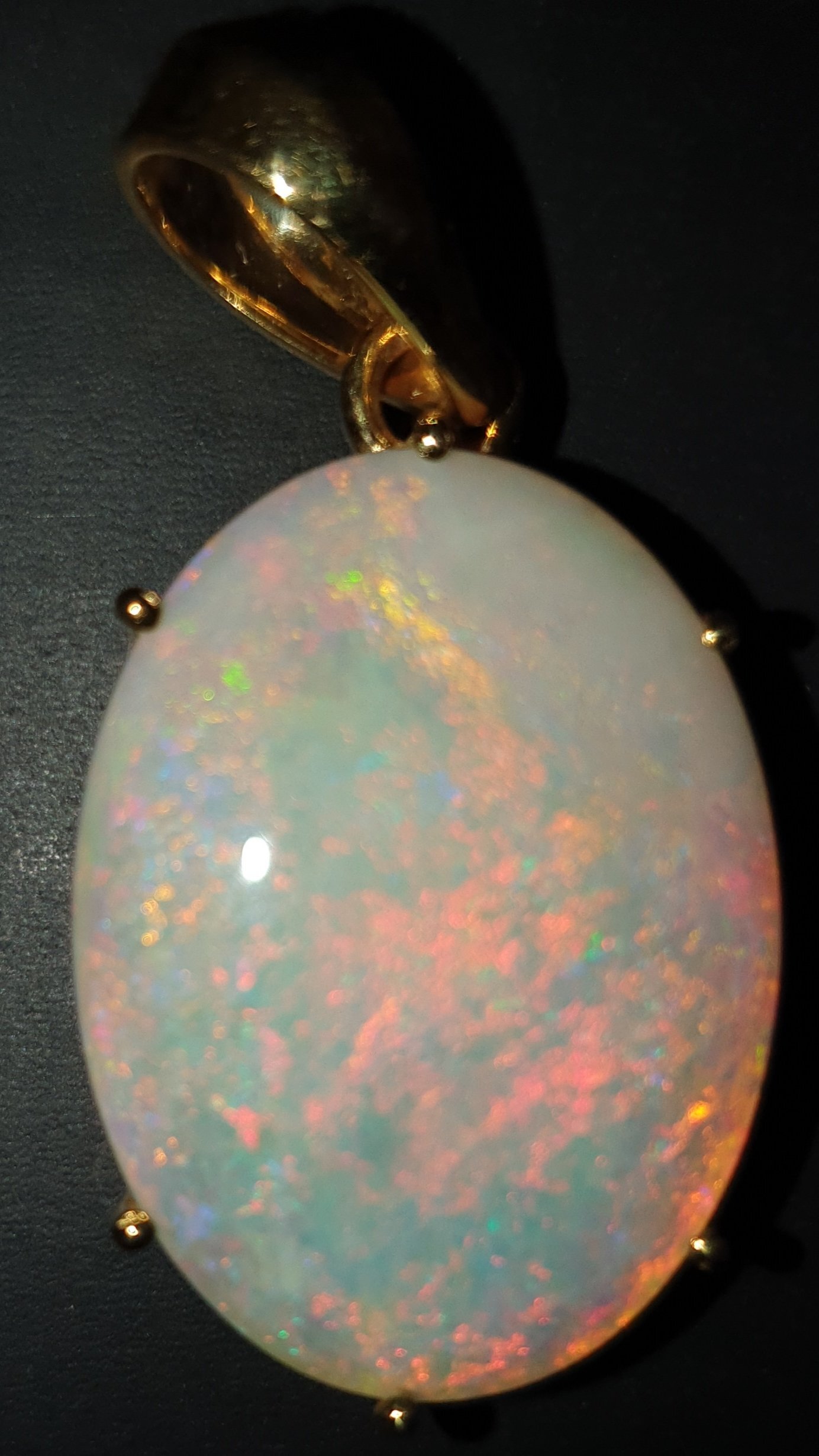 P5  Large Solid White Opal Pendant Claw Set in 9ct Gold