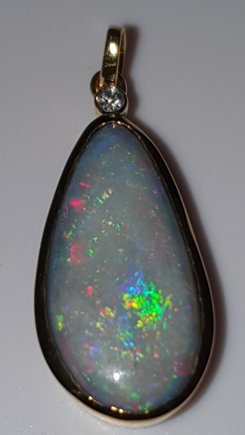 P9 Dark Base Solid Opal & Diamond Pendant 9ct Gold