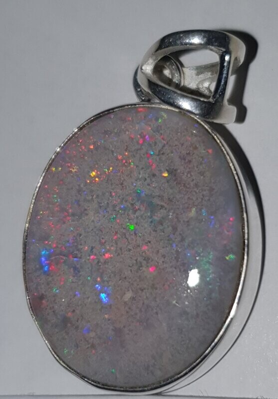P30 Grey Base Solid Opal Pendant Mounted in Sterling Silver, 20 X 25mm Displaying Rolling Red Flash With Fairy Lights of Red, Purple & Green