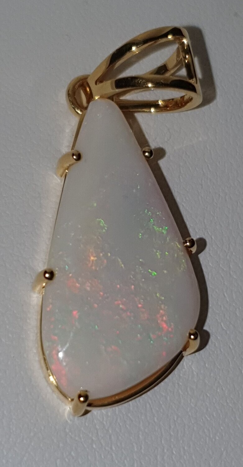 P7 Freeform White Solid Opal Pendant set in 9ct gold