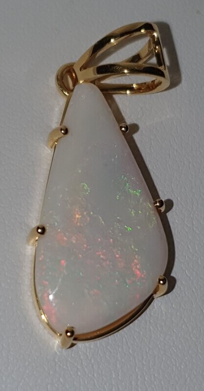 P7 Freeform White Solid Opal Pendant set in 9ct gold