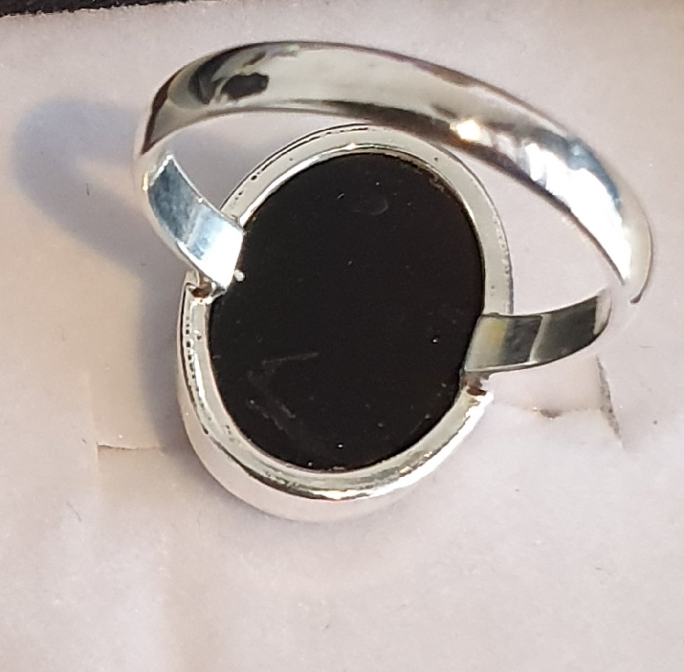 R22a  Sterling Silver Set Black Opal Triplet Ring, 13 x 17mm X  Across Face With Red, Green & blue Flash