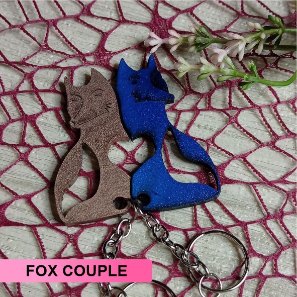 Laser-cut Wooden Couples Keyring Set