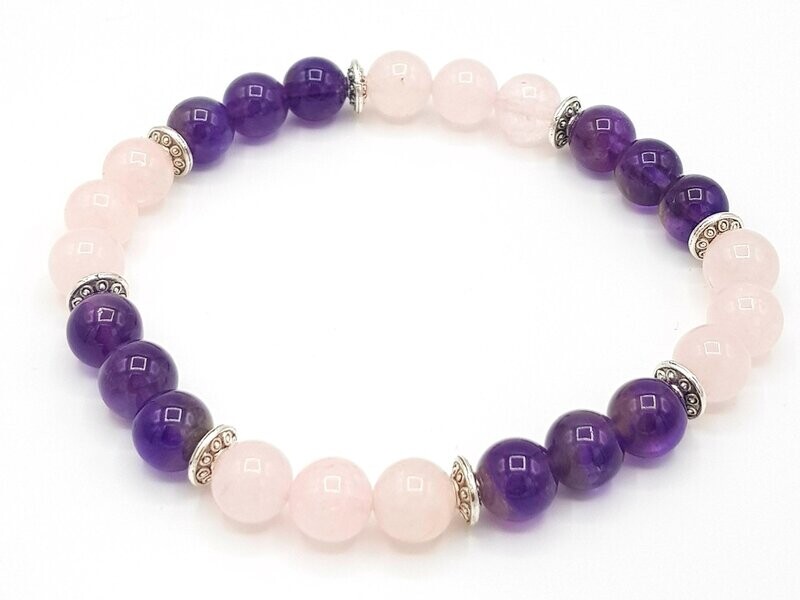 BRACELET AMETHYSTE ET QUARTZ ROSE    IMONTAGE ARGENT 925