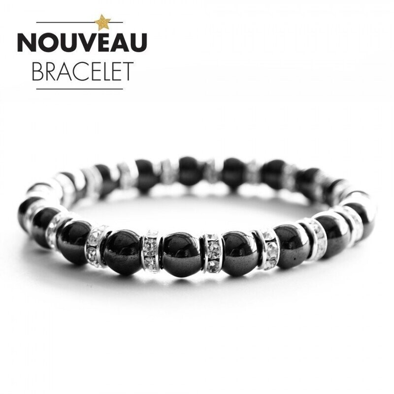 BRACELET HEMATITE MAGNETISEE ET STRASS "CHARM'S"