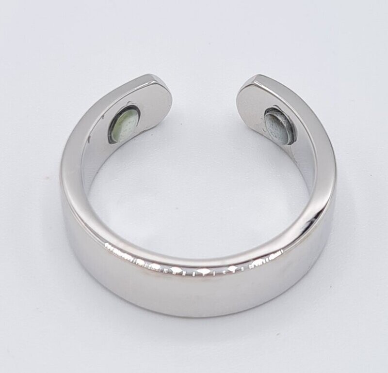 BAGUE MAGNETIQUE CUIVRE PLUS  2 AIMANTS ARGENTEE BAGUE OUVERTE