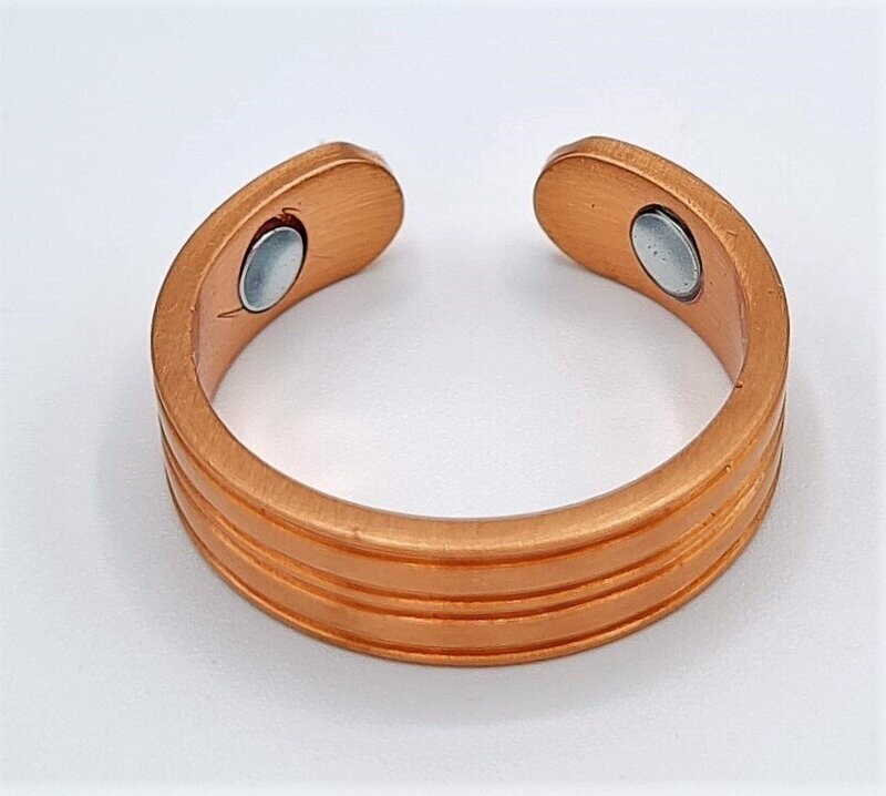 BAGUE MAGNETIQUE CUIVRE STRIE PLUS  2 AIMANTS A BAGUE OUVERTE