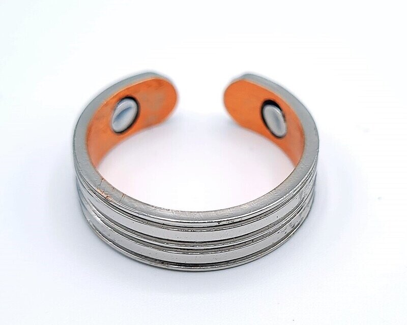 BAGUE MAGNETIQUE CUIVRE STRIE PLUS  2 AIMANTS A BAGUE OUVERTE