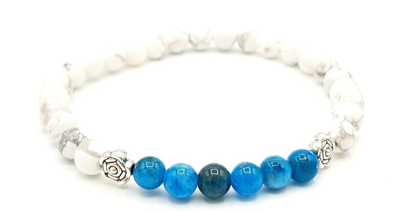 BRACELET "MINCIR" HOWLITE - APATITE avec 2 PERLES ARGENT
BRACELET REALISE A LA TAILLE DE VOTRE POIGNET
Marque déposée ALPHAZEN