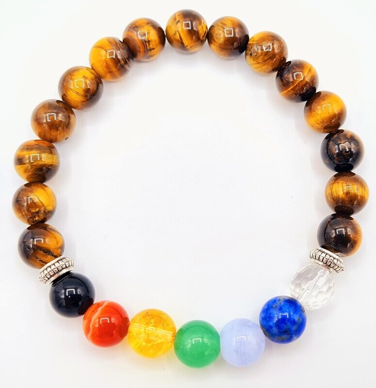 BRACELET 7 CHACKRAS OEIL DE TIGRE ET 7 PIERRES