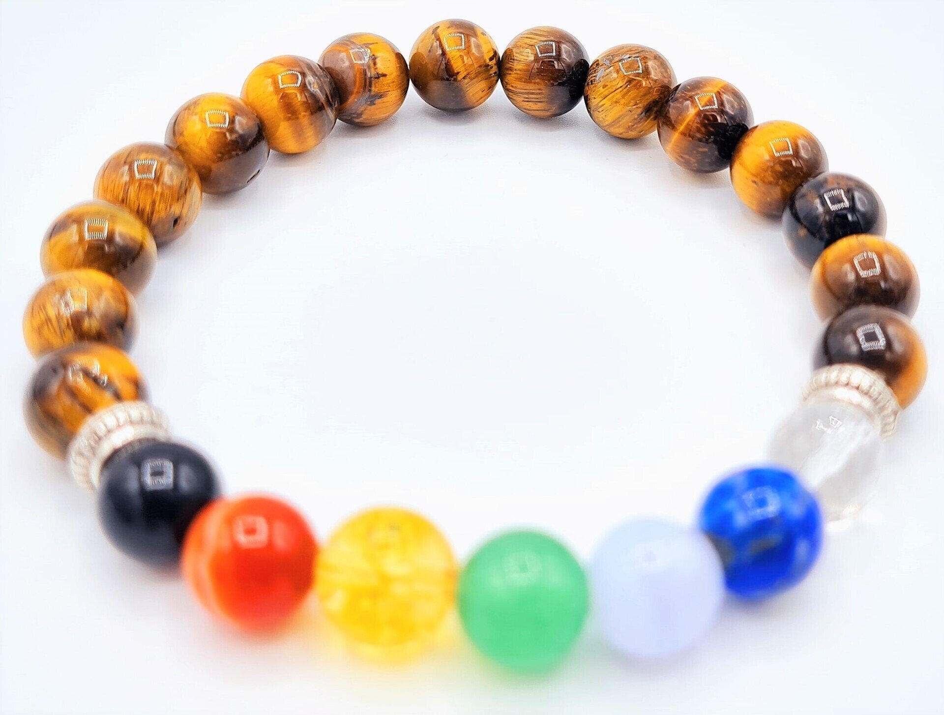 BRACELET 7 CHACKRAS OEIL DE TIGRE ET 7 PIERRES