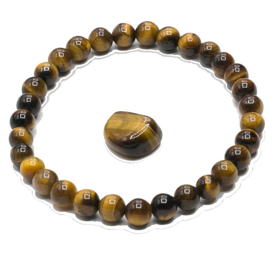 BRACELET OEIL DE TIGREPERLE 6 MM  ET SA PIERRE OEIL DE TIGRE