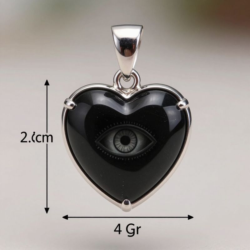 bijou coeur en obsidienne oeil céleste serti argent
