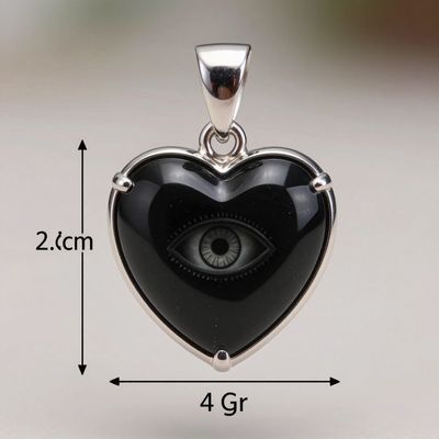bijou coeur en obsidienne oeil céleste serti argent
