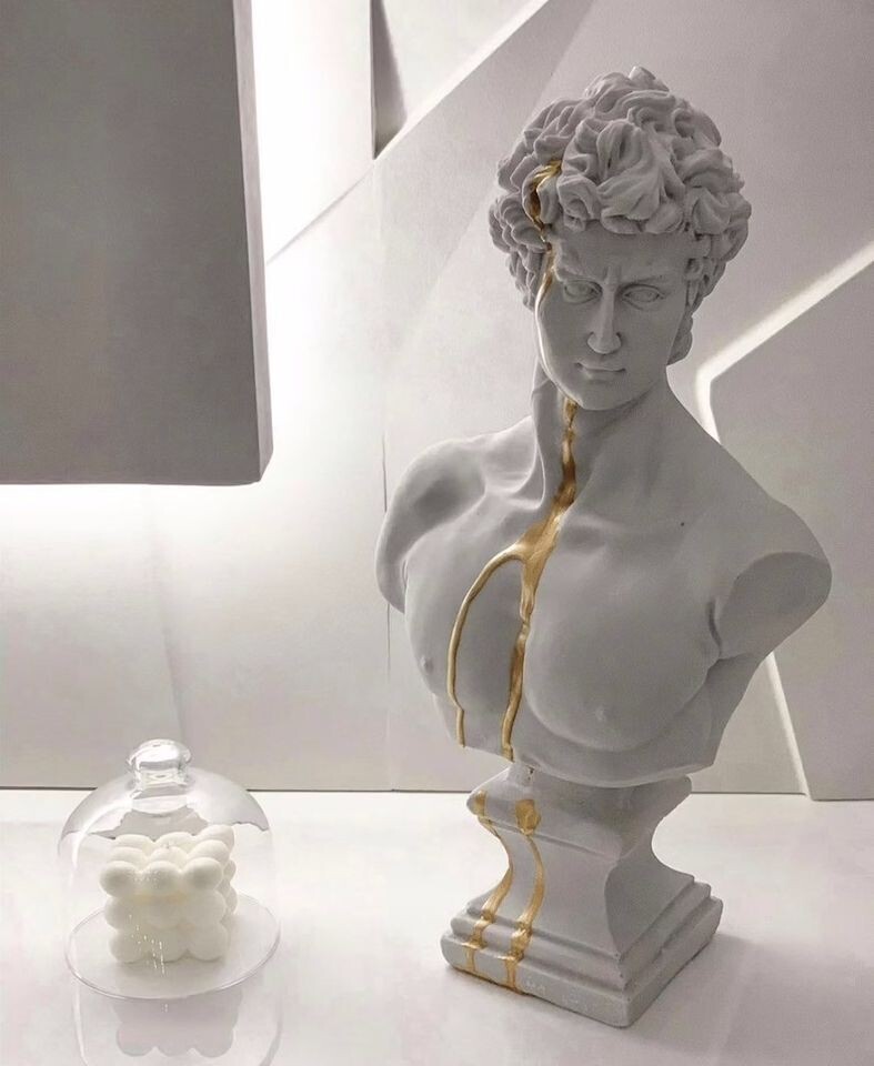 Large David Sculpture Statue, White Sculpture Gold Strip, Roman Sculpture, Greek Bust Statue