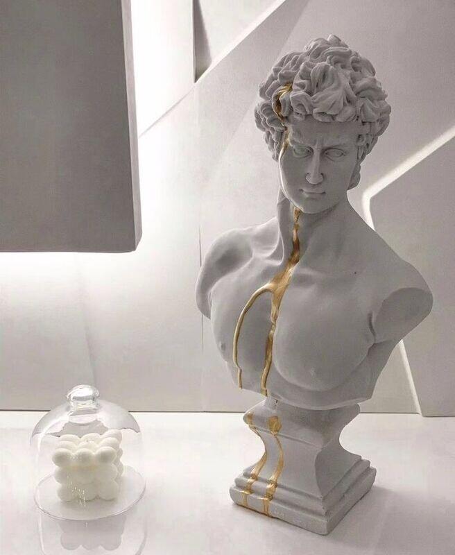 Large David Sculpture Statue, White Sculpture Gold Strip, Roman Sculpture, Greek Bust Statue