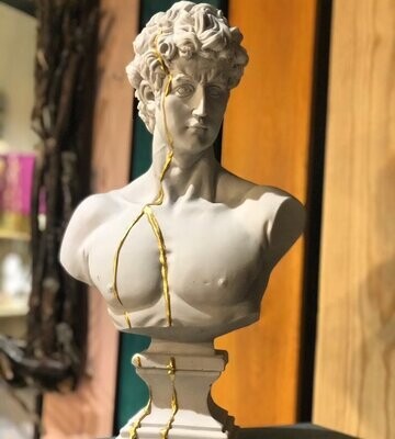 Large David Sculpture Statue, White Sculpture Gold Strip, Roman Sculpture, Greek Bust Statue