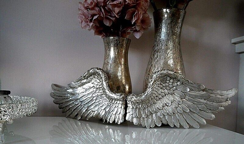 Vintage Shabby Chic Silver Angel Wings, Wall Sculptures Ornament, Unique Christmas Decoration