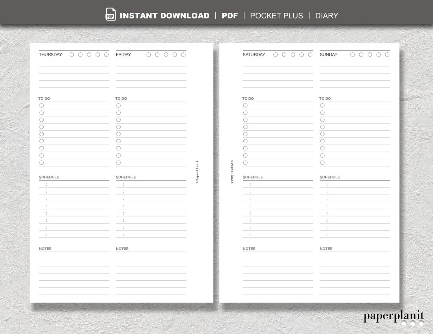 Diary Undated Week on 4 Pages Pocket Plus