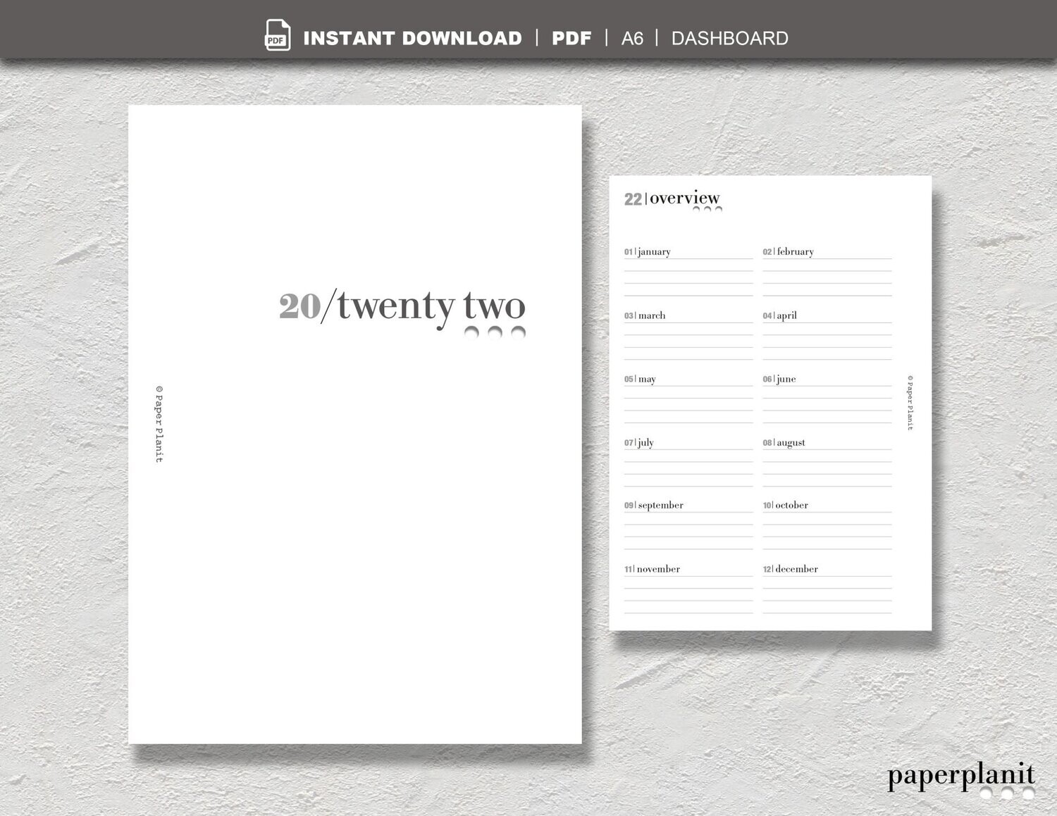 Diary 2022 Year Overview Dashboard A6