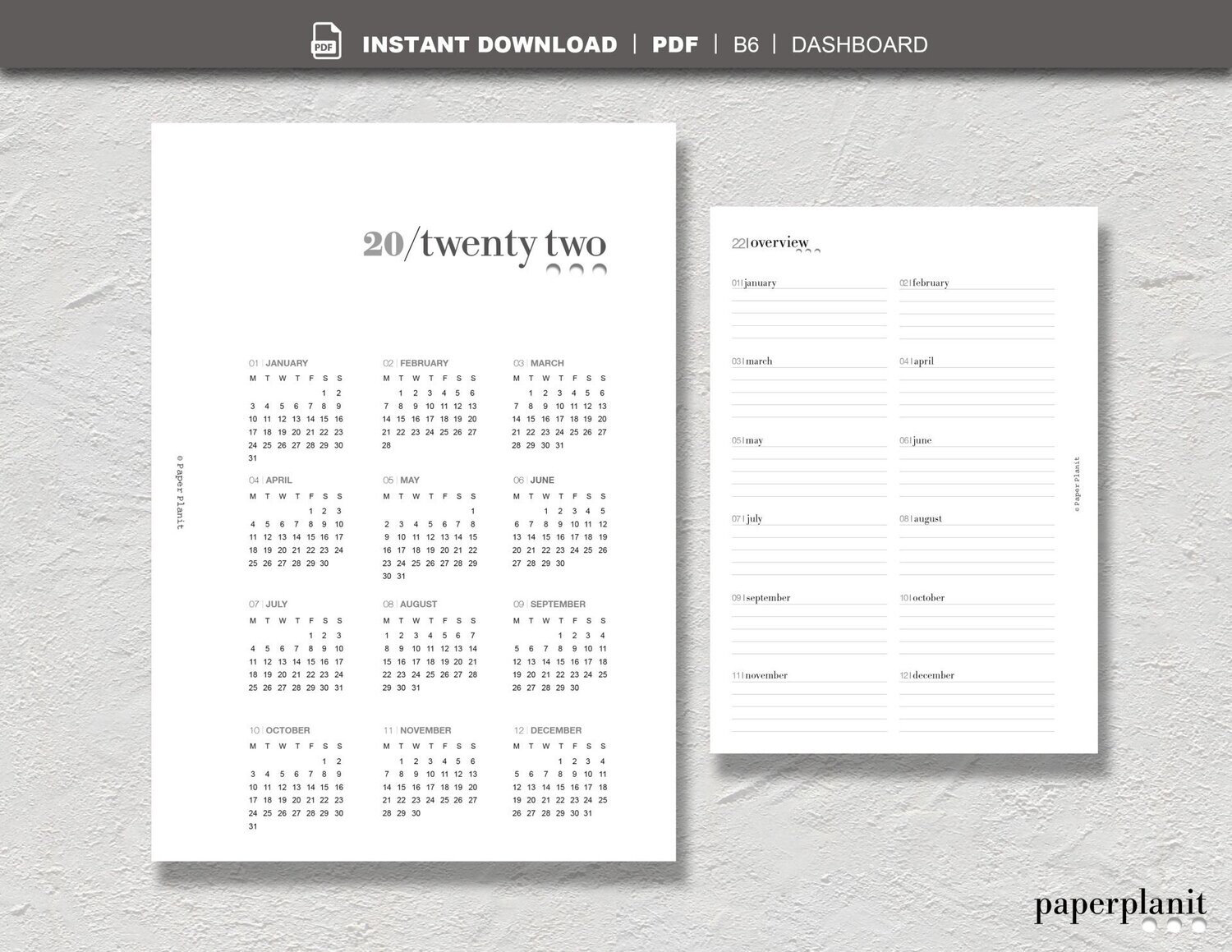 Diary 2022 Year to View Dashboard B6