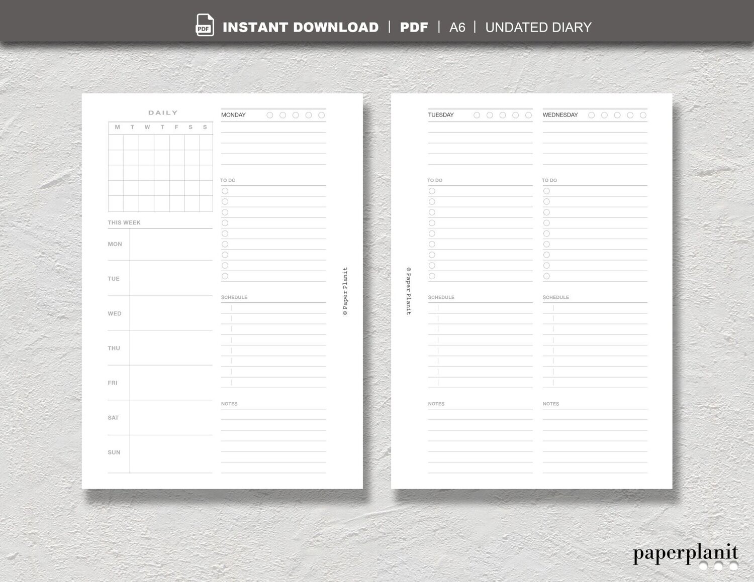 Diary Undated Week on 4 pages A6