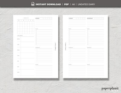 Diary Undated Week on 4 pages A6 Diary Undated Week on 4 pages A6