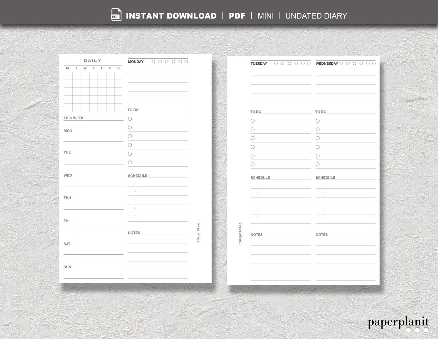 Diary Undated Week on 4 pages Mini