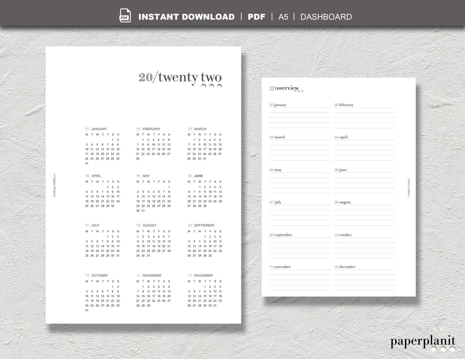 Diary 2022 Year to View Dashboard A5