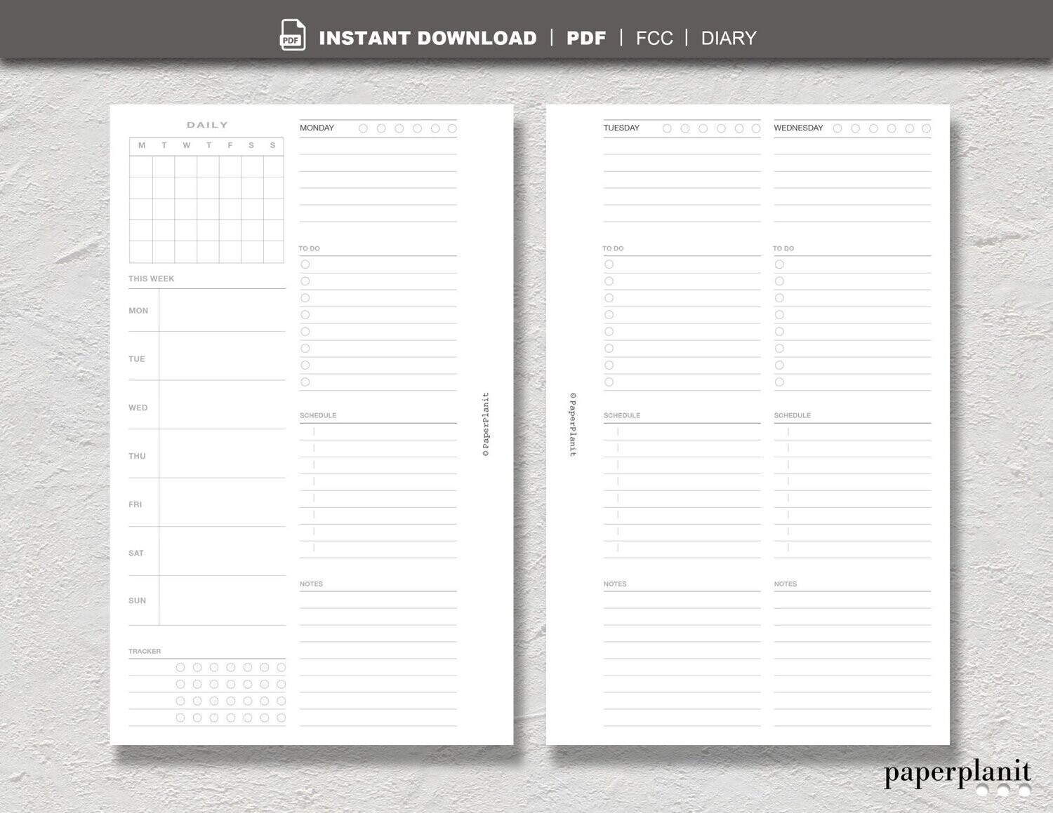 Diary Undated Week on 4 Pages FCC