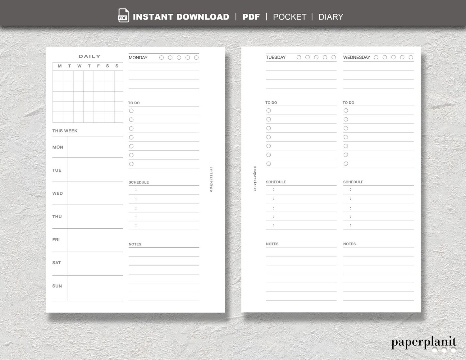 Diary Undated Week on 4 Pages Pocket