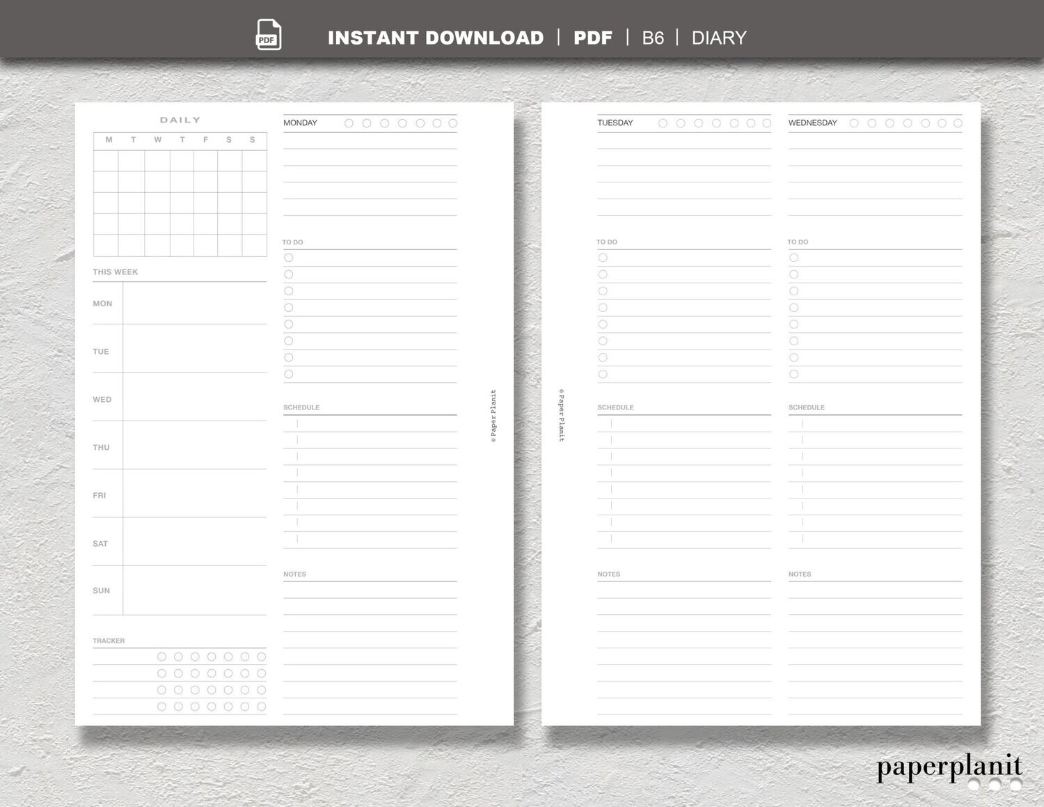 Diary Undated Week on 4 Pages B6