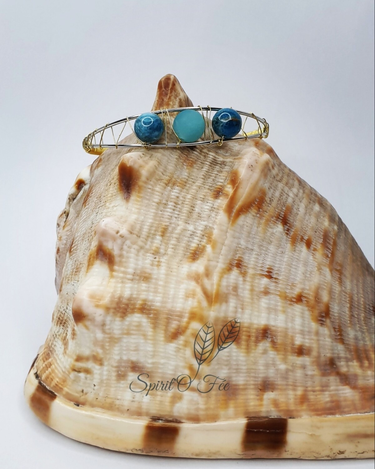Bracelet double jonc Apatite Bleue et Amazonite givrée