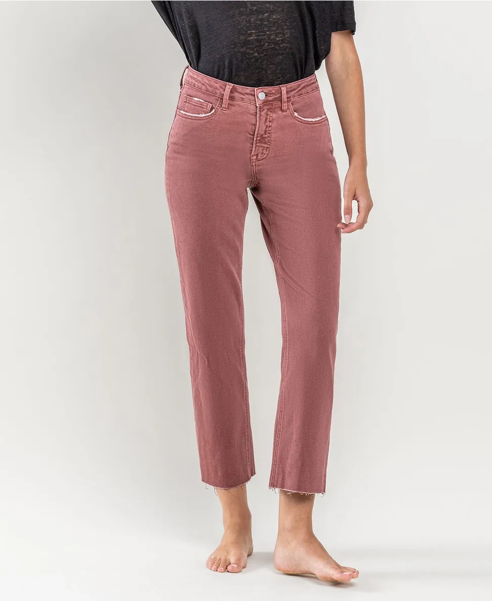 High Rise Straight Jeans in Wine