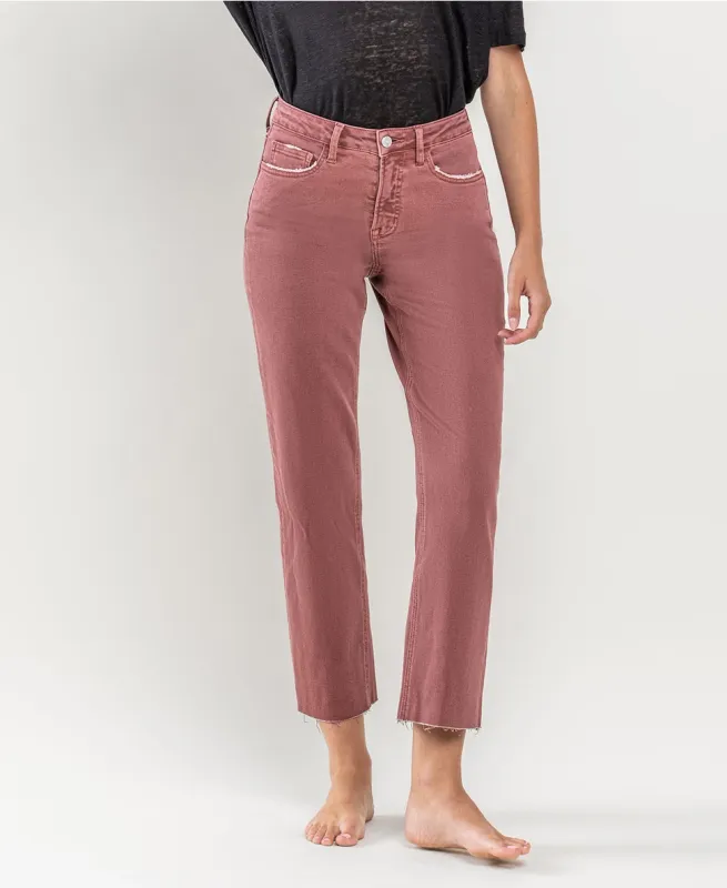 High Rise Straight Jeans in Wine