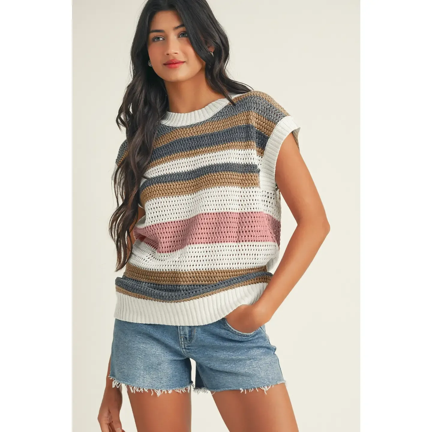 Short Sleeve Striped Sweater