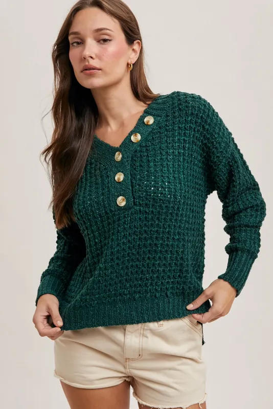 Green Thermal Henley Sweater