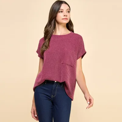 Dark Wine Ribbed Top