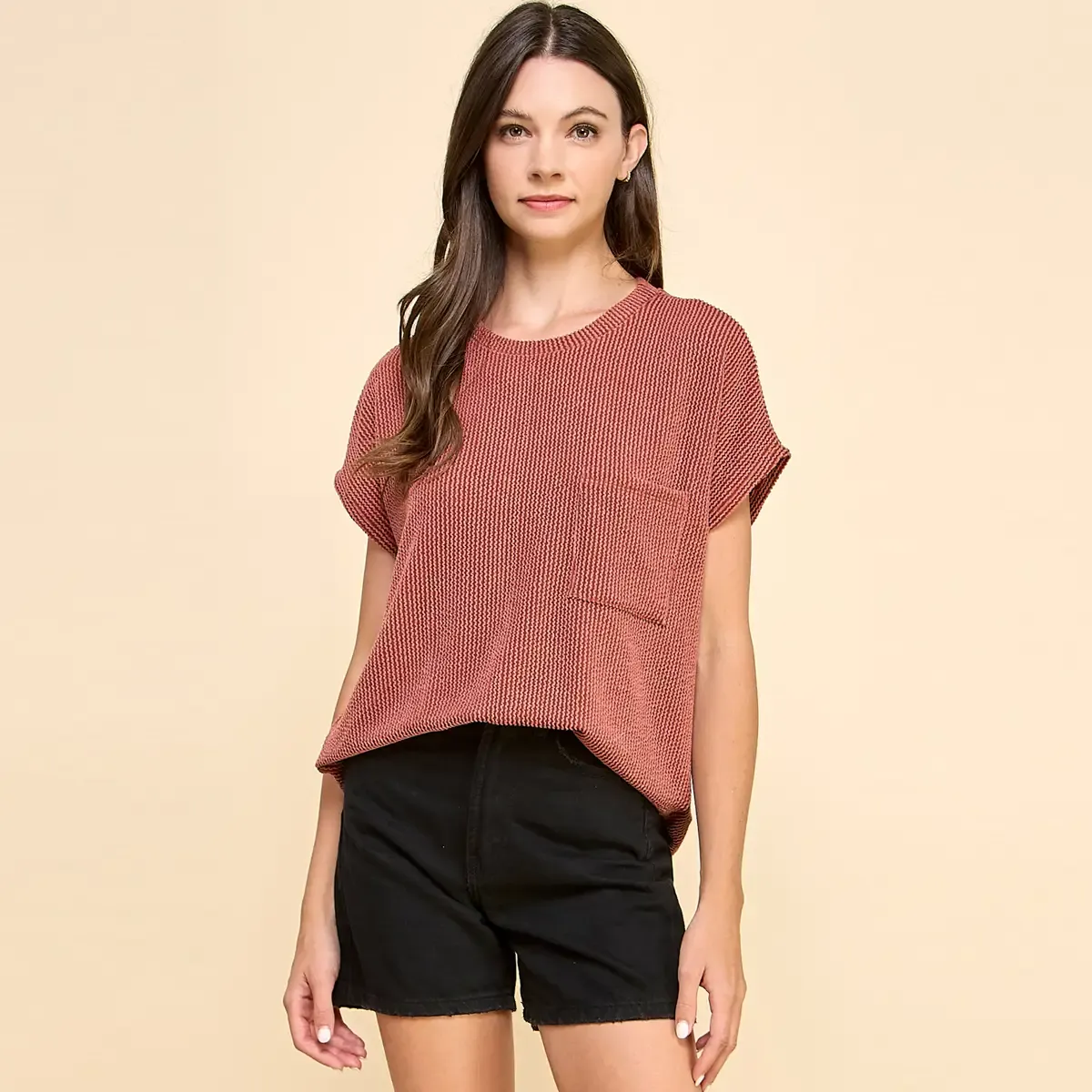Rust Ribbed Top