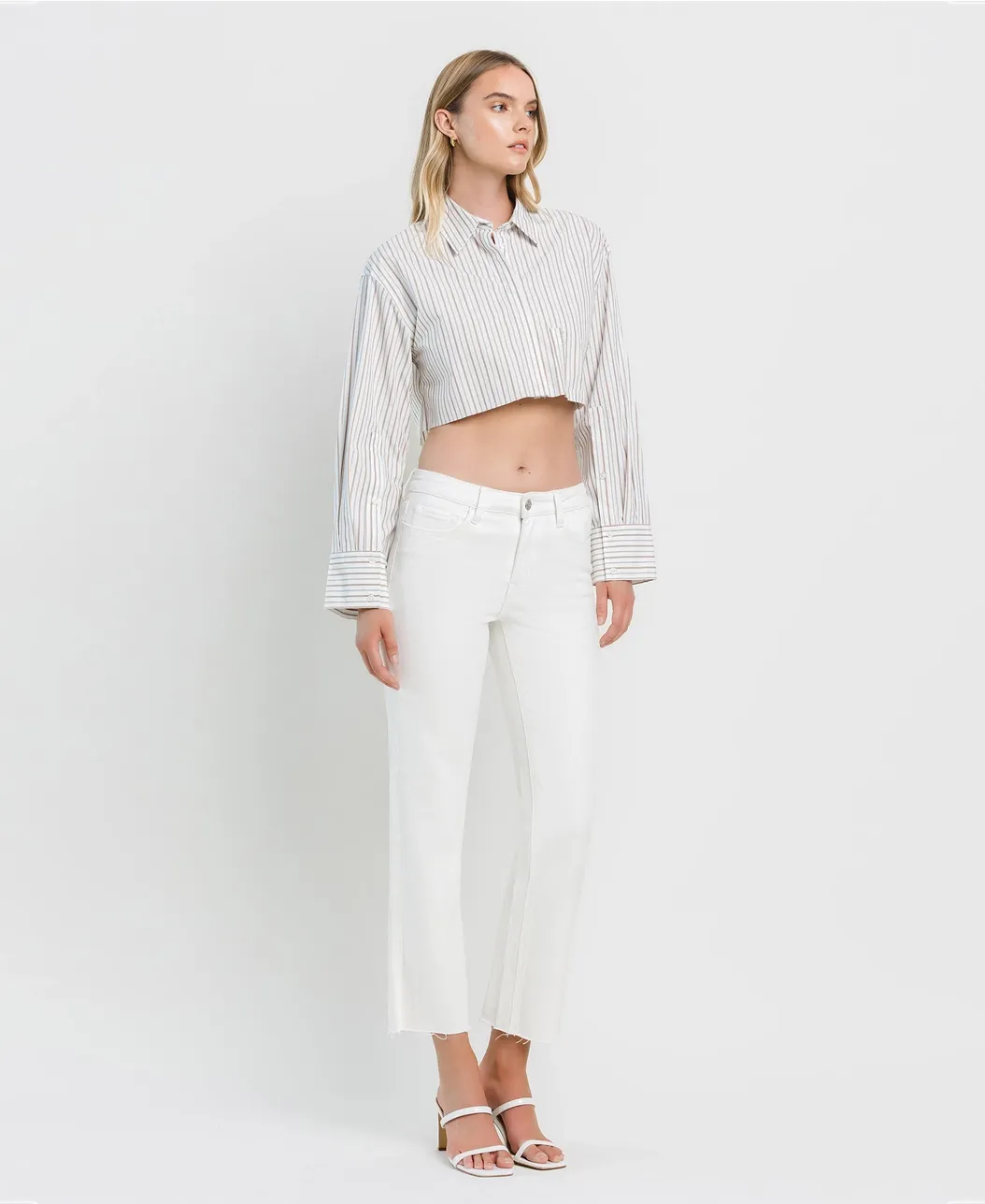 Mid Rise Crop Straight White Jeans