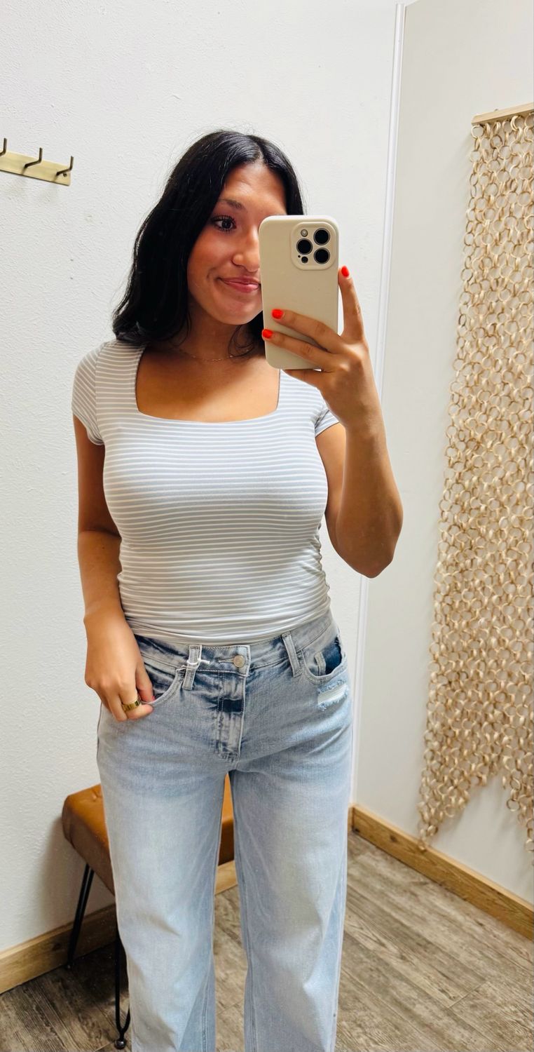 Blue Square Neck Top