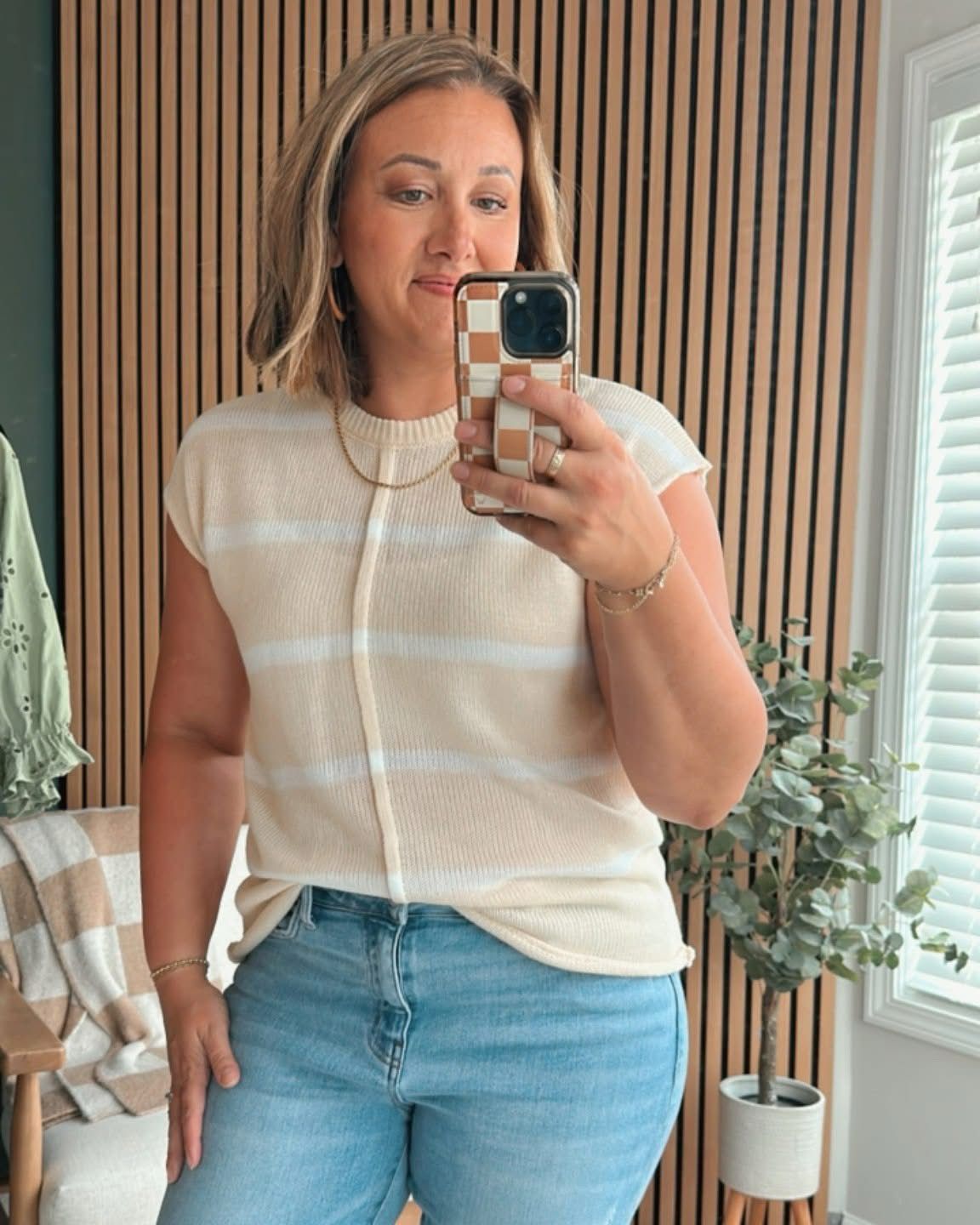 Apricot Striped Knit Top
