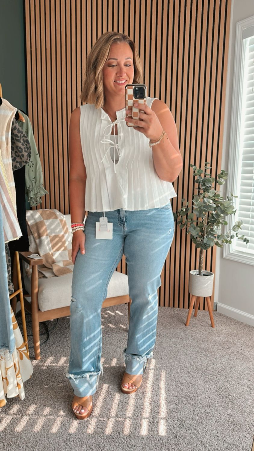 MidRise Straight Cuffed Jeans