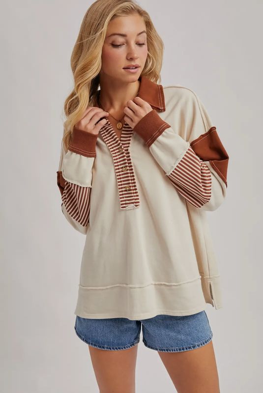 Color Block Half-Button Top