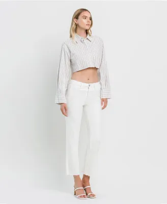 Mid Rise Crop Straight White Jeans